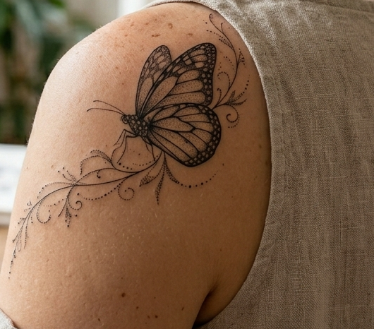 Schmetterling Fine Line Tattoo