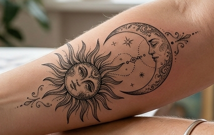 Sonne und Mond Ornamental Tattoo